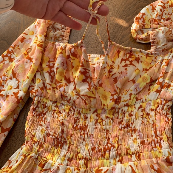 L*Space Floral Cassidy Smocked Mini Dress Square Neckline Long Sleeve - Picture 3 of 7